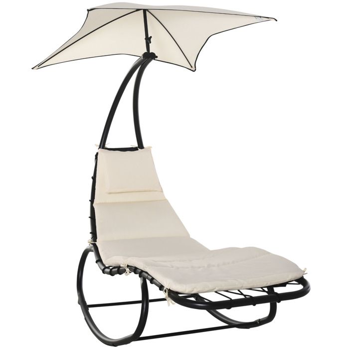 Outsunny Bain de Soleil transat à Bascule Design Contemporain avec Pare-Soleil, Matelas Grand Confort, tétière métal époxy