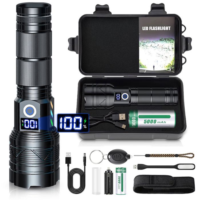 Lampe de Poche Rechargeable 120000 Lumens 5 Modes Déclairage Lampe Torche LED Ultra Puissante pour Camping Randonnée et Urgences