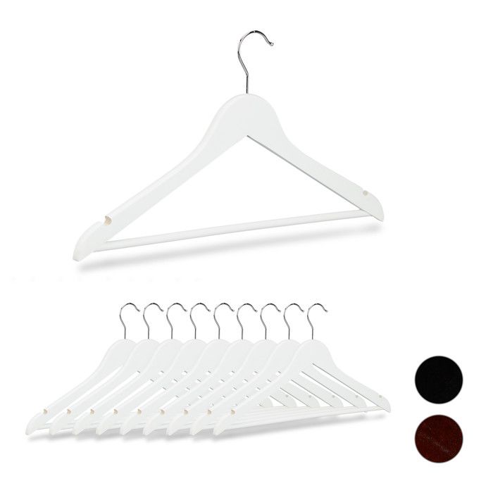 Cintre en bois set de 20 traverse-pantalon 44 5 cm avec encoches pour robes jupes chemises crochet 360° blanc