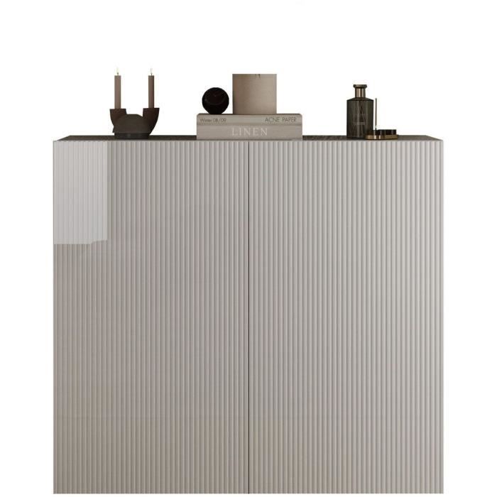 Meuble de rangement - RICCIONE - Blanc laqué brillant - 2 portes - 121 x 42 x 111 cm