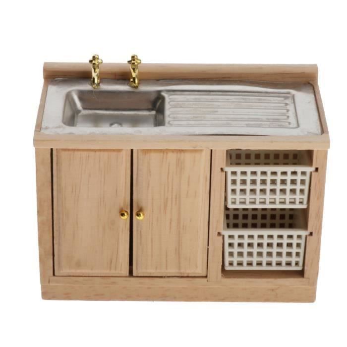 HEMOTON Mini Cuisine Dollhouse – Lavabo & Rangement – Mobilier Maison De Poupée Créatif Pour Garçons Et Filles