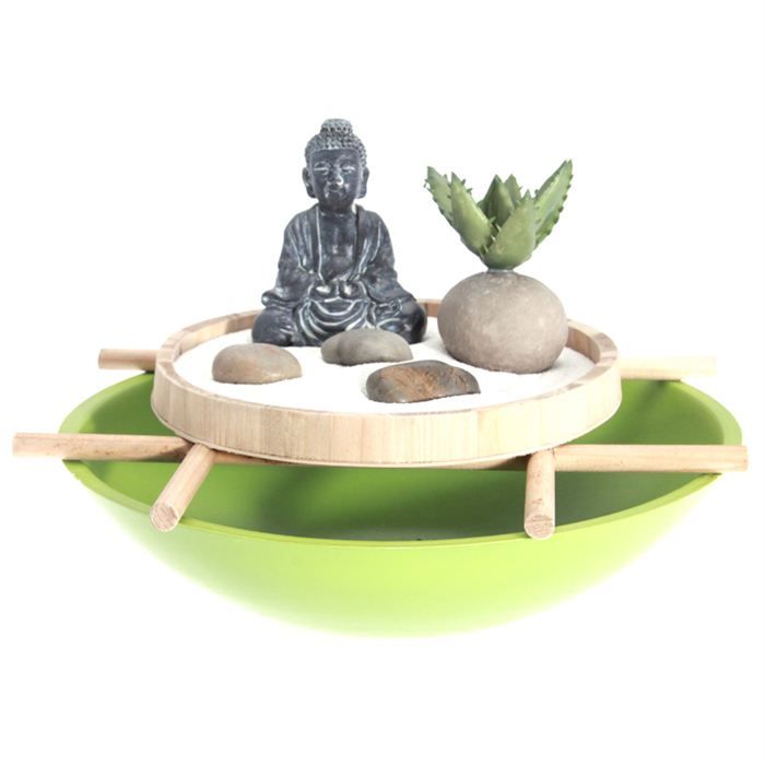 Jardin Zen Rond 24cm - Béton Gris Apaisant Et Méditatif