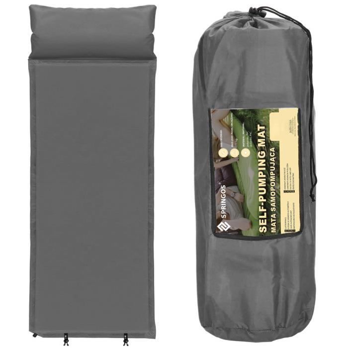 Matelas autogonflant avec coussin - SPRINGOS - Trekking - 186x53x2 5cm - Gris