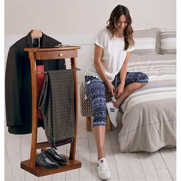 HALYING Valet de Chambre Serviteur Mural en Bois et Métal Marron Foncé