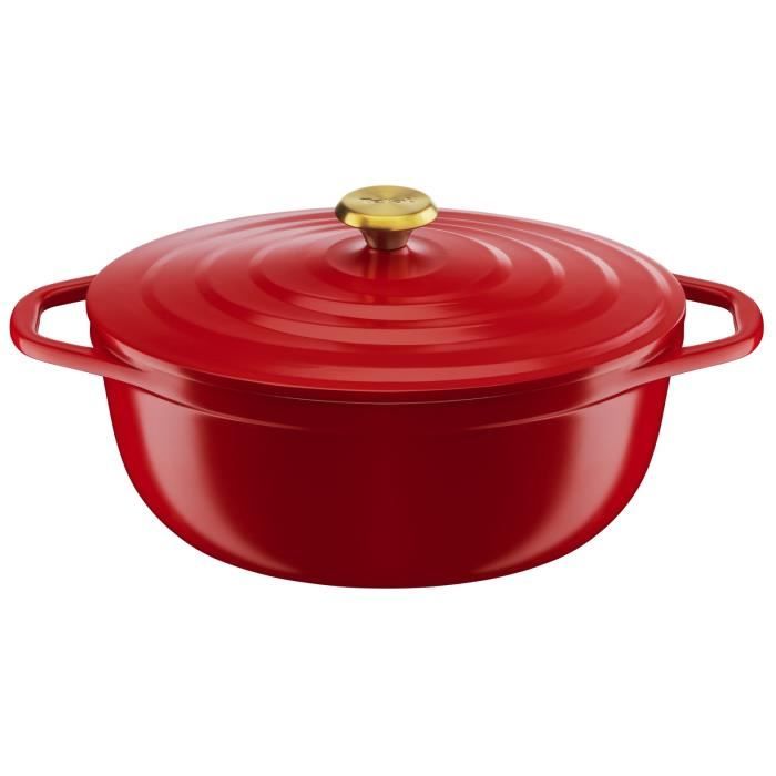 TEFAL E2548904 Air cocotte légère ovale 30x23 cm, fonte d'aluminium rouge, tous feux dont induction