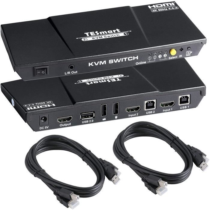 Commutateur KVM HDMI + VGA Vers VGA 2x1 - 1080P 60Hz Pour PC, PlayStation, Xbox, Projecteur