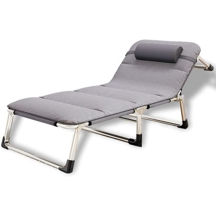Chaise Longue Pliante Extra Large Avec Coussin - Dossier Réglable 7 Positions - Pour Jardin, Balcon, Piscine - Noir