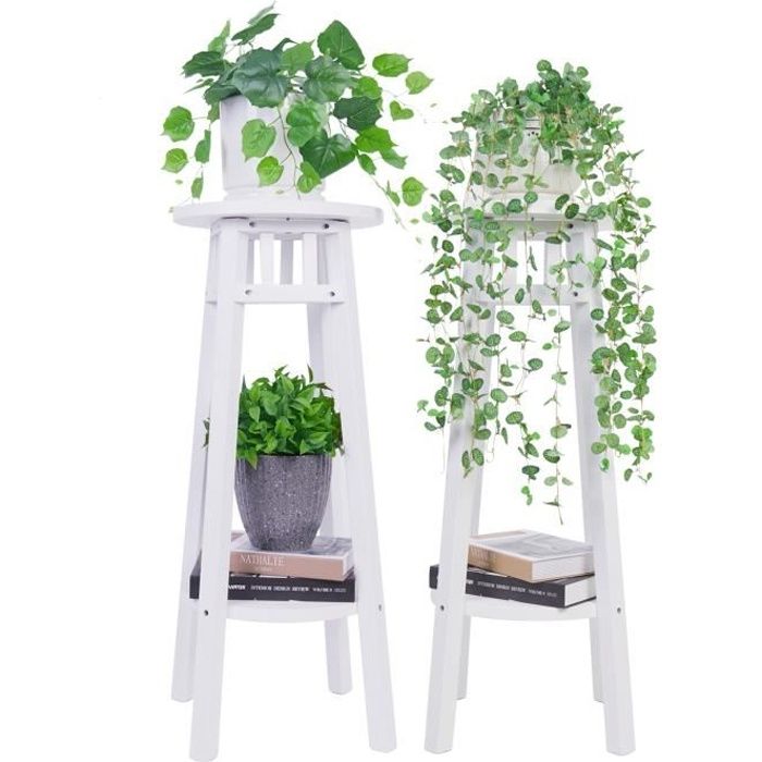 UNHO Porte Plante Intérieur Blanc Support Plantes Intérieur Meuble Plantes Étagère Pot de Fleur pour Jardin Terrasse Balcon Salon