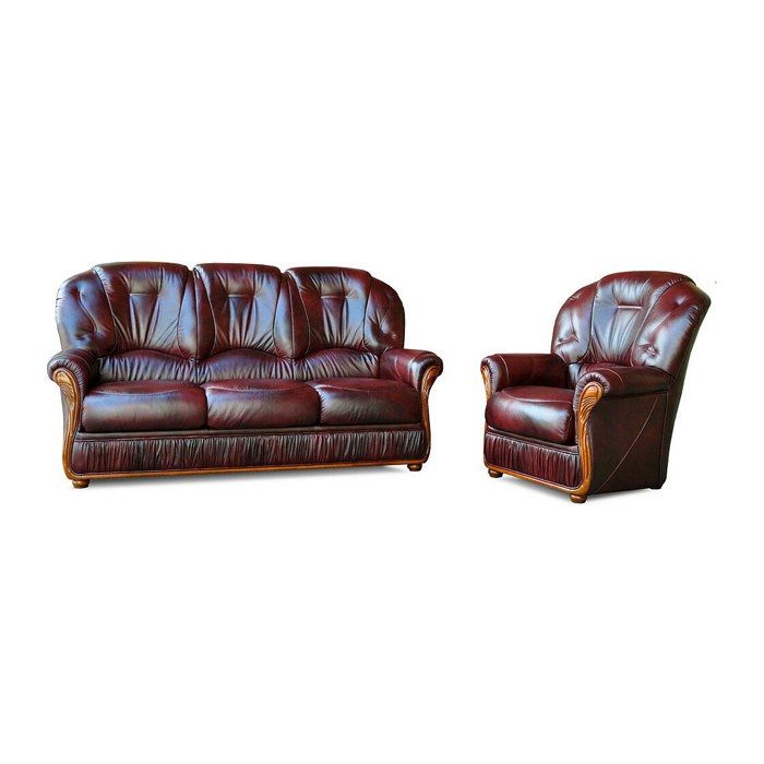 Canapé 3 places et un fauteuil 100% cuir de buffle bordeaux DAPHNE