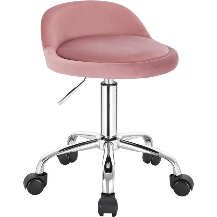 woltu tabouret de bureau avec dossier, chaise d'ordinateur à roulettes, réglable en hauteur 43-54,5cm, rose bs127rs