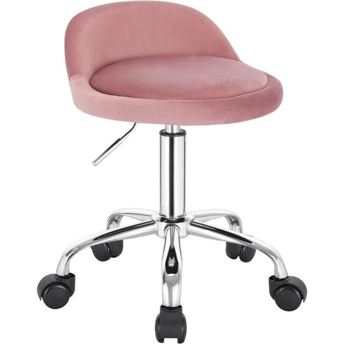 WOLTU Tabouret de Bureau avec Dossier Chaise dordinateur à roulettes Réglable en Hauteur 43-545cm Rose BS127rs