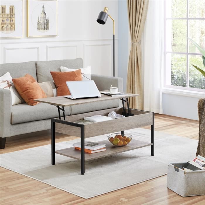 Table Basse Relevable - YAHEETECH - Gris - Rangement et Polyvalence