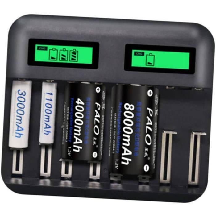 Chargeur Intelligent USB LCD 4 Slots Pour Batteries 18650, AA, AAA - Double Fonction Lithium/NiMH - 14