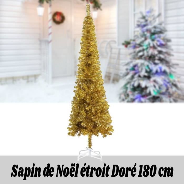 Sapin de Noël étroit Doré Décorations de Noël 180 cm KAI1