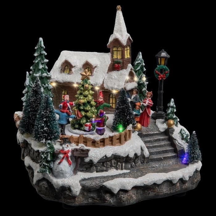 Village de Noël Eglise et Sapins lumineux et animé Cdiscount Maison