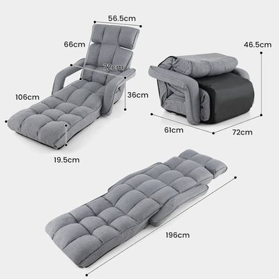 Fauteuil De Sol Pliable Avec Accoudoirs – Tête, Dossier Et Pieds Réglables, Rembourrage Confort, Charge 120 Kg (gris Foncé)