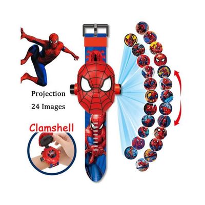FEIFEI'S BOW Montre Projecteur Super-Héros Spiderman - 24 Motifs 3D Projection + 24 Figurines Héros, Montre Électronique Enfant Garçon Fille