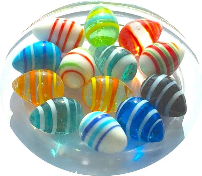 Mesbilles - 15 Billes Oeuf En Verre 16 Mm - Forme Ovoïde Rayée Multi-Couleurs - Idée Cadeau Ludique
