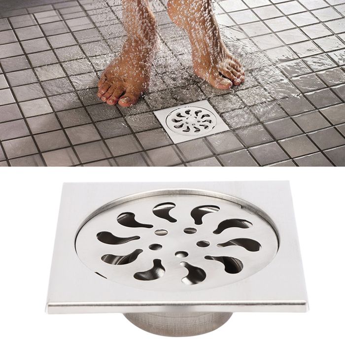 TECFORG Siphon de douche carré doré de 15,2 cm avec couvercle amovible, grille de ventilation