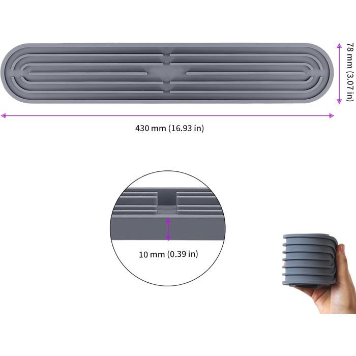 Lot De 2 Tapis D'Égouttement Étroits Silicone 43x7.8cm Noir - Pour Évier Cuisine