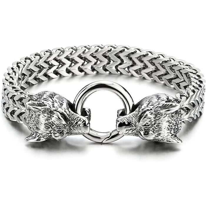 Bracelet Homme Acier Crâne Coolsteelandbeyond - Motif Serpent, Fermoir Pirate | Style Gothique Biker