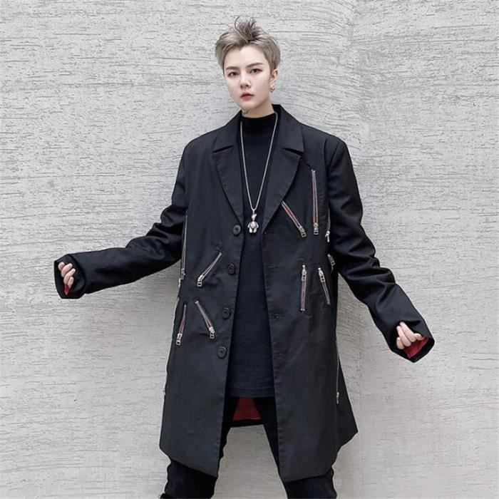 Blazer Long d?�contract?� de Style cor?�en pour Homme - Black[E1199] - Punk - Poches multiples 