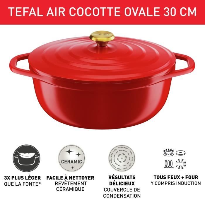 TEFAL E2548904 Air cocotte légère ovale 30x23 cm, fonte d