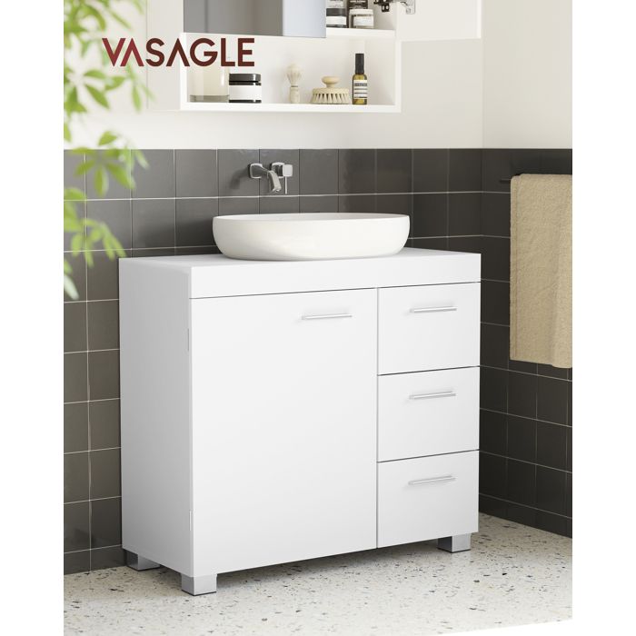 Meuble Sous Lavabo Salle De Bain - 60x31x60cm Avec 2 Portes Et Étagères Réglables - Blanc