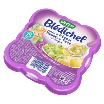 Blédina Blédichef - Petites Pâtes Poireaux Fromage Kiri - 9 Assiettes 250g - Dès 15 Mois - Sans Conservateur - Petits Morceaux
