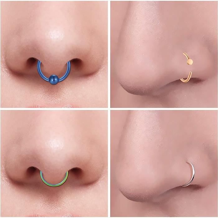 Bijou Fantaisie Corps Lot 6 Faux Piercings Nez ARHZ - Acier Inoxydable, Bijoux Corps Sans Perçage Faux Anneau Nez