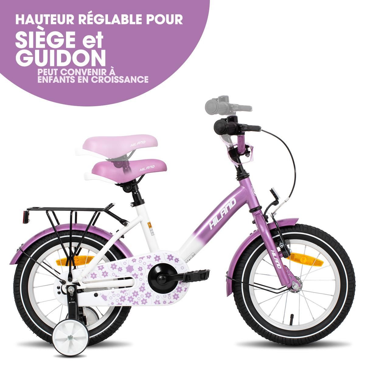 HILAND Vélo Enfant 20 Pouces Blanc – Cadre Acier, Frein Main + Rétropédalage, Porte-Bagages, 6 Vitesses – Pour 4 Ans+, 105cm, Pré-assemblé 90%