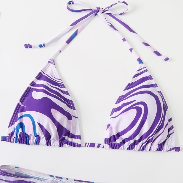 Maillot Catimini Enfant Superposé Violet Et Blanc Taille 10 Ans - Occasion Très Bon état