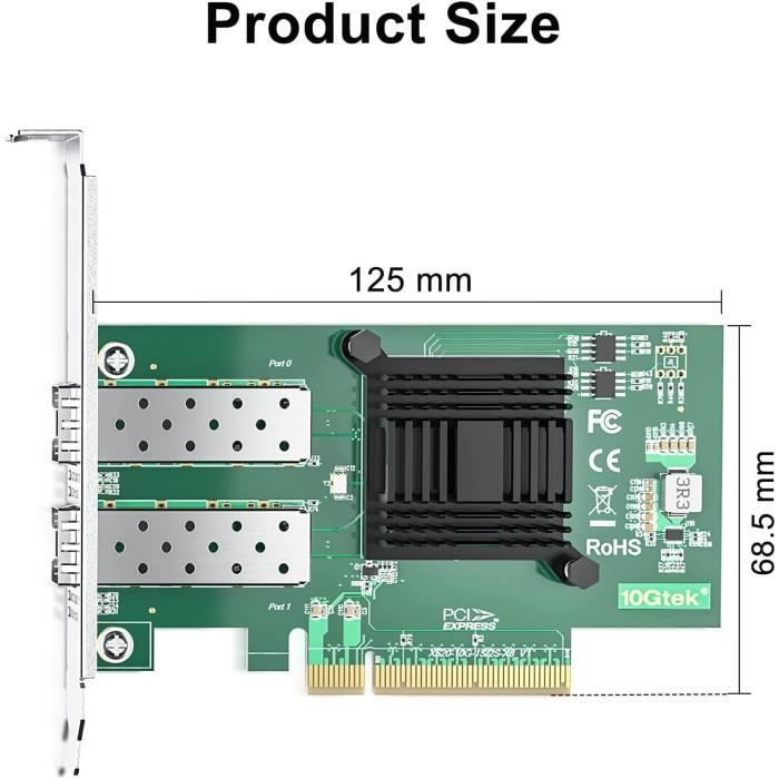 10Gb PCIE Carte Réseau X520-DA2-82599ES Chip, 10GbE Ethernet PCI