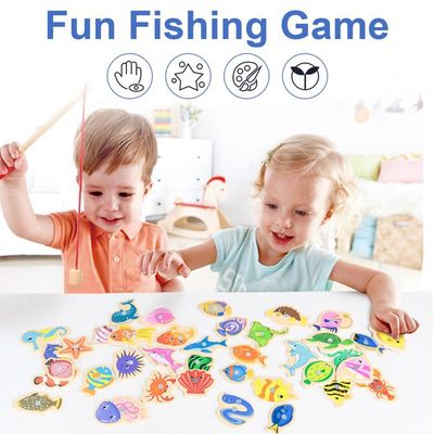 NHPY – Jeu De Pêche Magnétique En Bois – 33 Pièces – 31 Poissons + 2 Cannes – Jouet éducatif Dès 2 Ans – Cadeau Garçon Fille