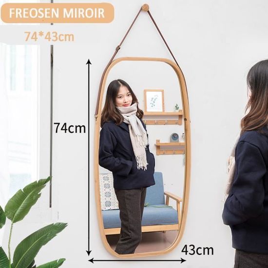 Miroir mural en bambou et miroir naturel, 60x3 cm