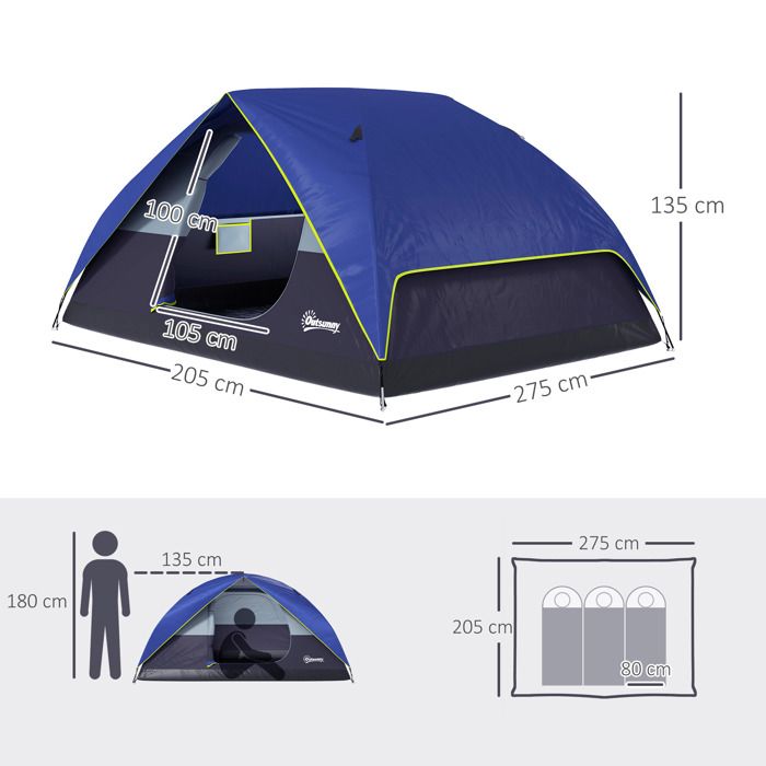 Tente De Camping HONK – Double Toit, 3-4 Personnes – 125x200x200cm – Neuve