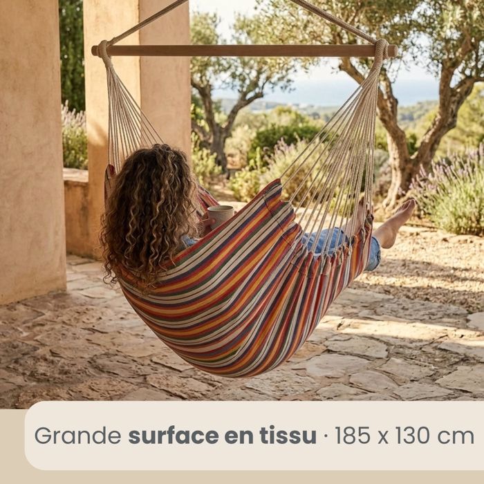 Siège Suspendu XXL Toile 185x130cm Hamac Gris - Confort Extra Large Jusqu'à 150kg