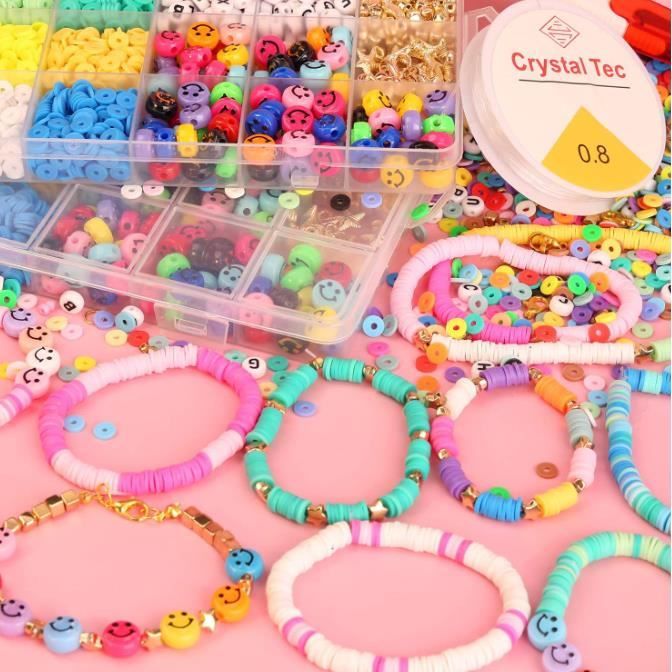 4600 pcs Kit de fabrication de bracelet de perles d'argile pour les filles  avec des visages souriants Perles Heishi Fait à la main Multi-Couleurs  Perles Set pour Collier de bricolage Bijoux de