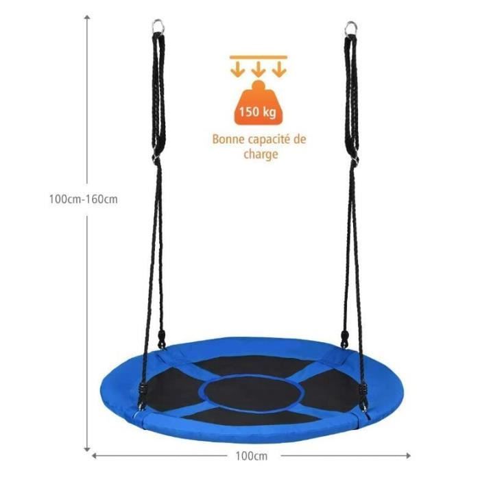 Balançoire Nid D'oiseau Ronde ø100cm Pour Enfants, Avec Oreiller Et Poignee Bleu 87890690