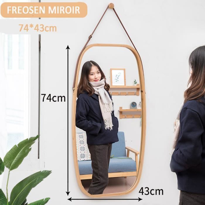 Miroir Mural Rectangulaire 74x43cm – Cadre En Bambou Bois Naturel – Design Contemporain