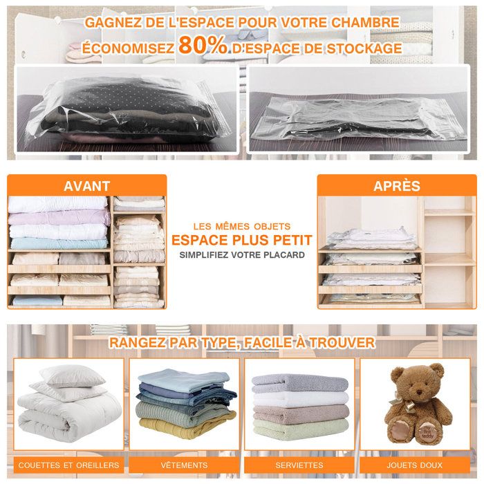 VOUNOT Housse de rangement sous vide grande capacite avec pompe Lot de 9  pcs - Cdiscount Maison