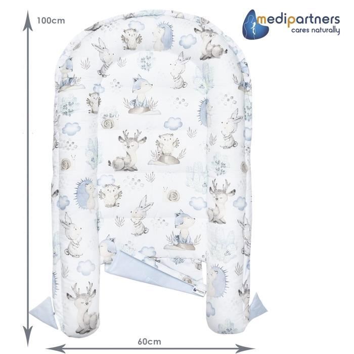 Medi Partners Reducteur de Lit Bebe - Réducteur Bébé 100x60x15cm Cocon et Naissance couffin Nid d'ange bilatéral Cale 100% Coton Minky (Grille avec Olive Minky