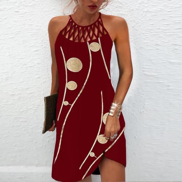 ROBE Femme Robe decontractee sans manches a imprime ethnique de Boheme avec bretelles en maille Rouge jianchu Rouge Cdiscount Pret a Porter