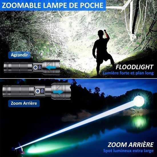 Lampe Torche LED Garberiel P120 - 1,2 Million Lumens - Zoom Tactique Rechargeable