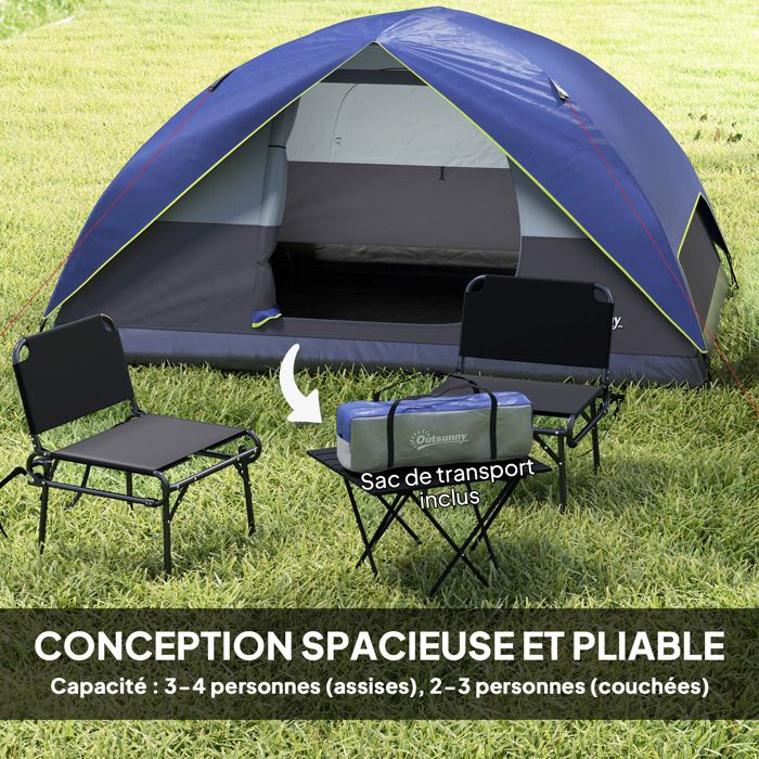 Outsunny Tente De Camping 2-4 Personnes – Tente Dôme Familiale Imperméable 3000 Mm, Ventilation Moustiquaire, Léger Sac De Transport Inclus – Vert Olive