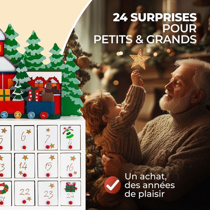Calendrier De L'Avent En Bois Rouge – 24 Tiroirs, éclairage LED, 33x43x6 Cm, à Remplir Soi-même