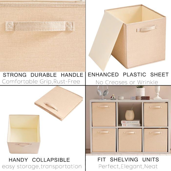 Lot De 3 Boîtes De Rangement En Tissu 28x28x28 Cm - Pliables, Poignées, Pour étagère Ou Armoire