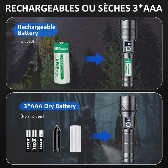 10000000LM lampe de poche la plus puissante type-c torche Rechargeable 5 Modes tactique haute puissance lampe de poche LED 3500M lanterne de Camping  39
