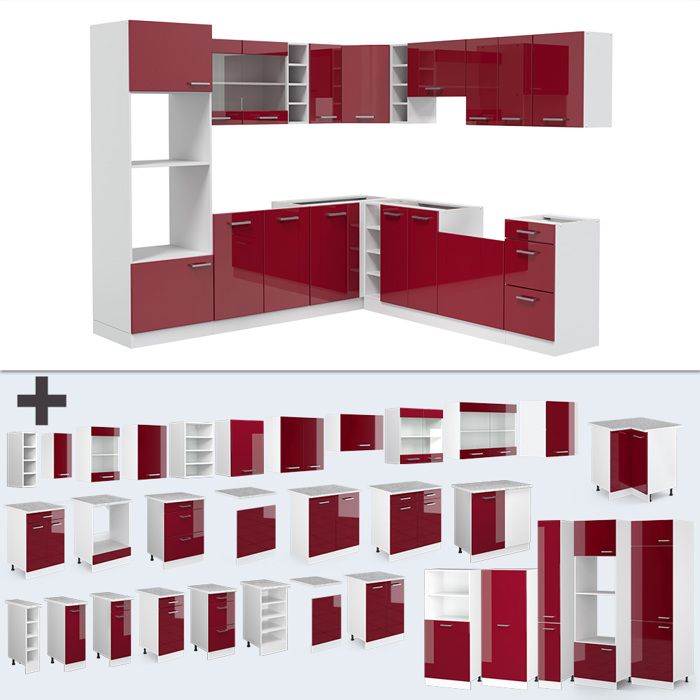 Cuisine Intégrée R-Line Vicco Ultra-brillant Blanc Bordeaux Rouge - Neuve
