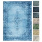 Tapis Salon Poils Courts Jeans Bleu 230 X 320 cm - Kelim Tapis Berbere Lavable - TESSO LIVING - Vintage - Salon